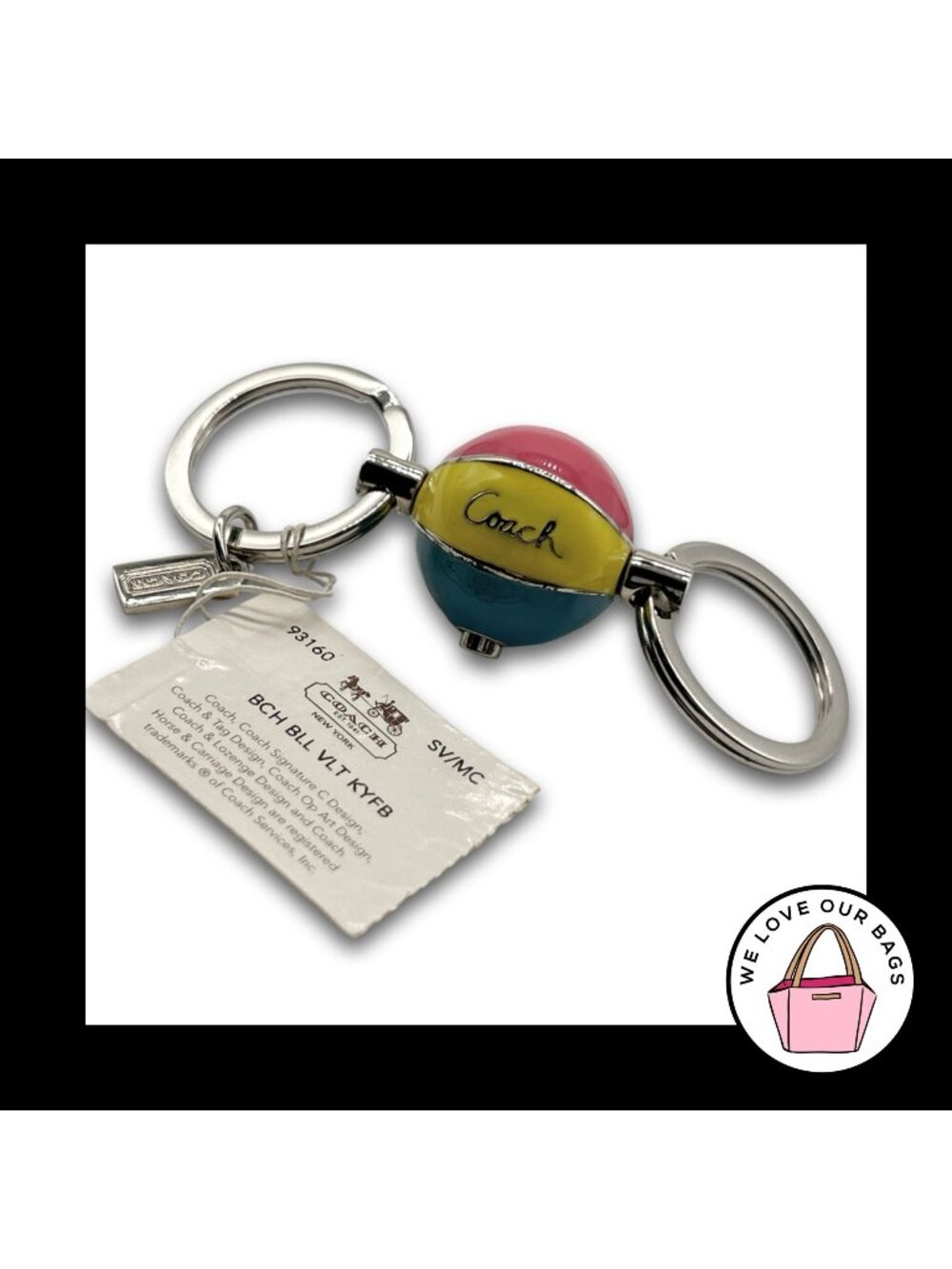 NWT COACH LEGACY Stripe Beach Ball Valet Keychain Bag Charm Hang Tag Fob 93160